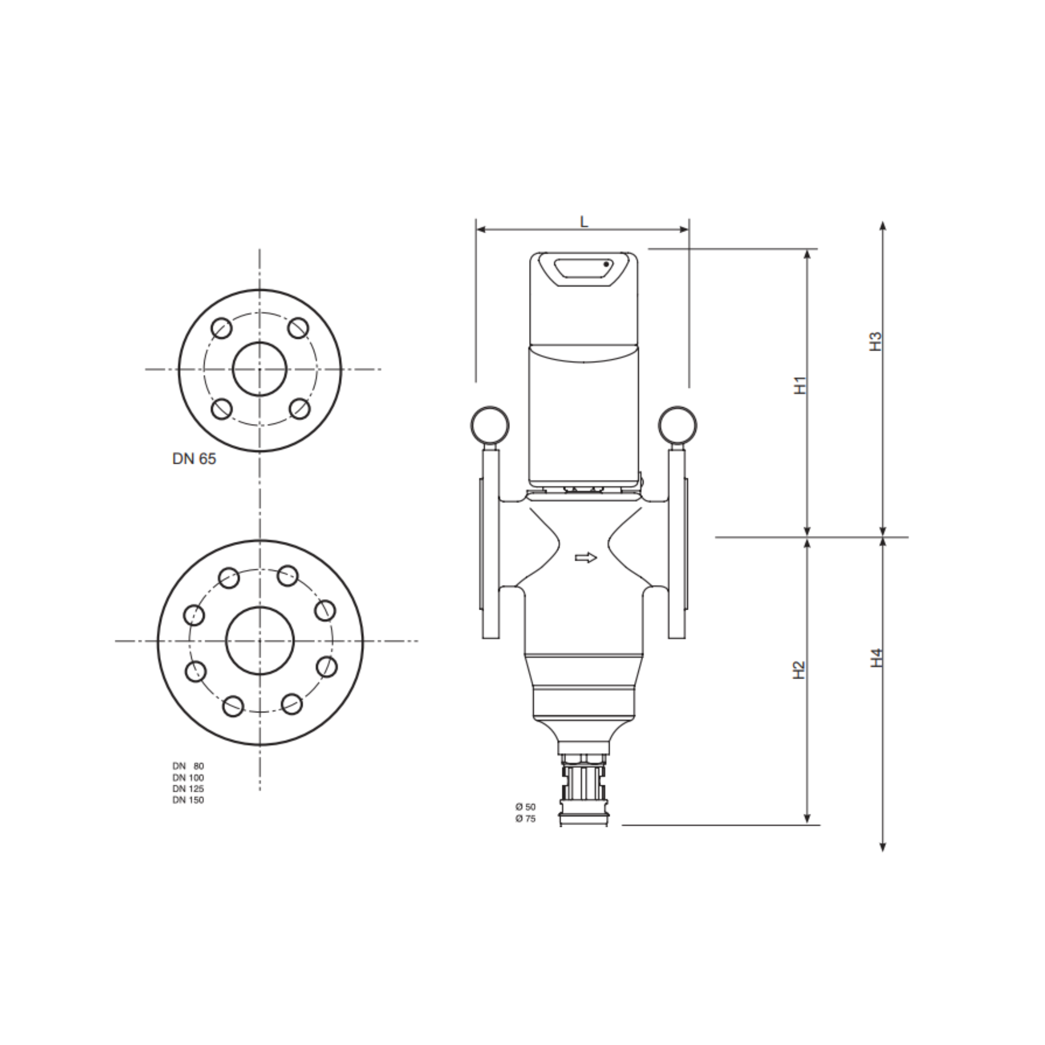 Technical drawing of BWT Multipur AP Backwash filter | DN 65 - DN 150