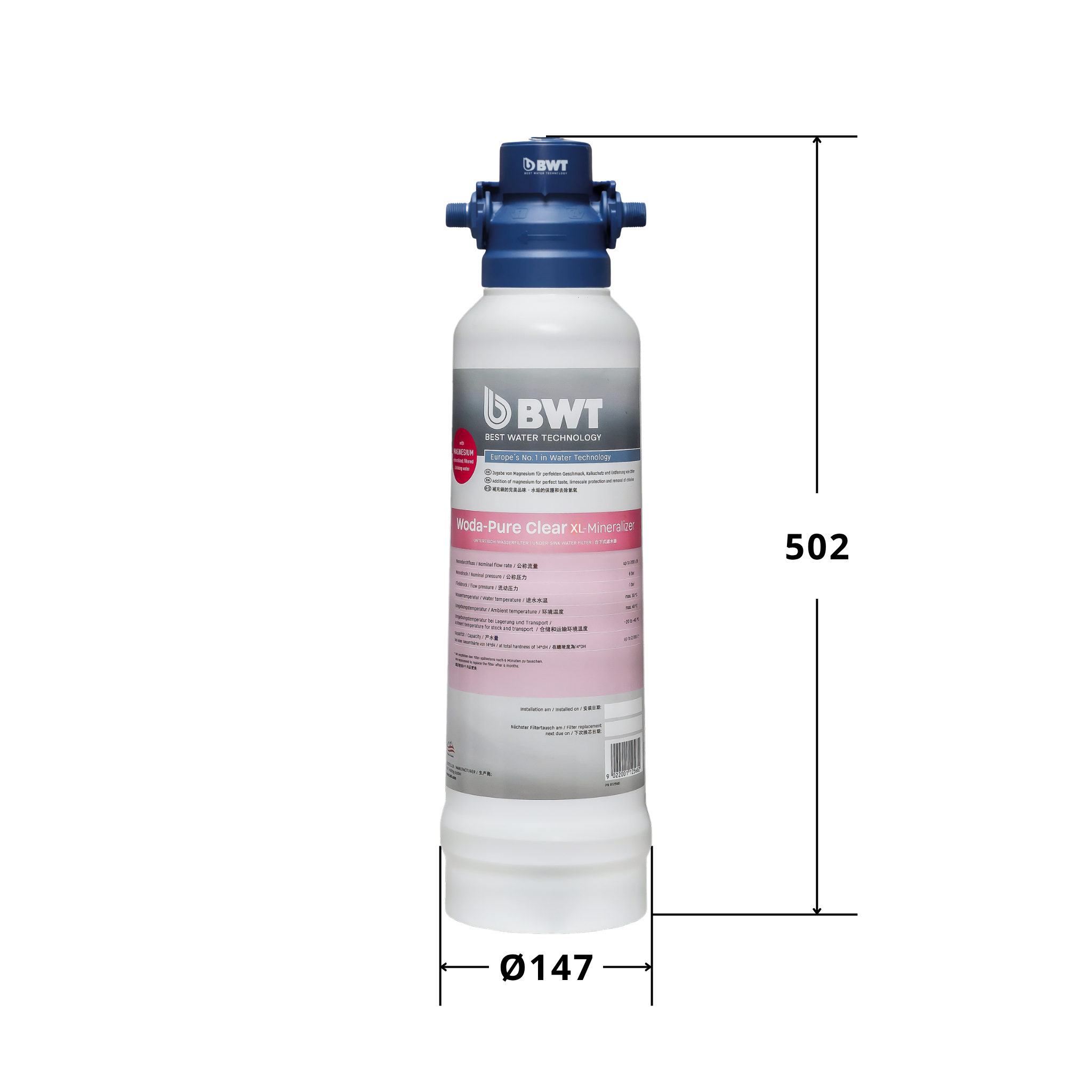 BWT WODA-PURE CLEAR XL MINERALIZER 12569  dimensions