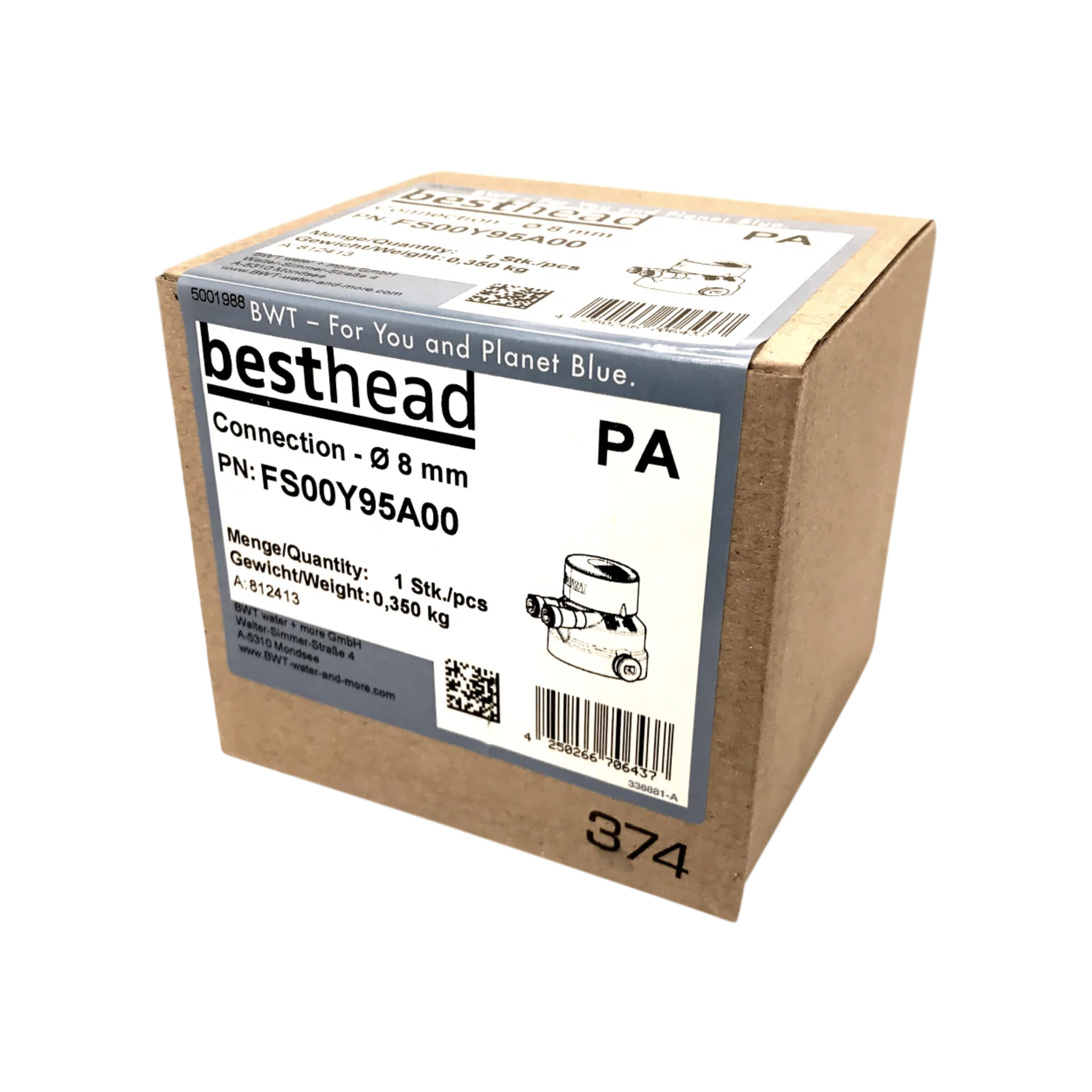 BWT besthead PA* – Ø 8 mm JG | filter head for all filter cartridges from BWT water+more | FS00Y95A00 | 812413