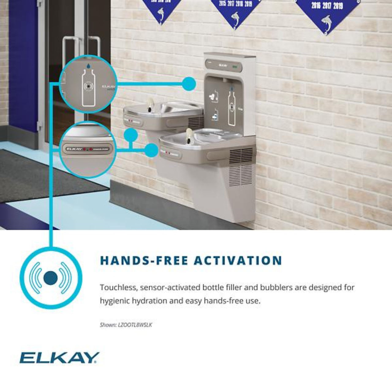 LZO8WSS2KN | Elkay EZH2O Hands Free Activation Bottle Filling Station with Single ADA Cooler Filtered Refrigerated Stainless 220V