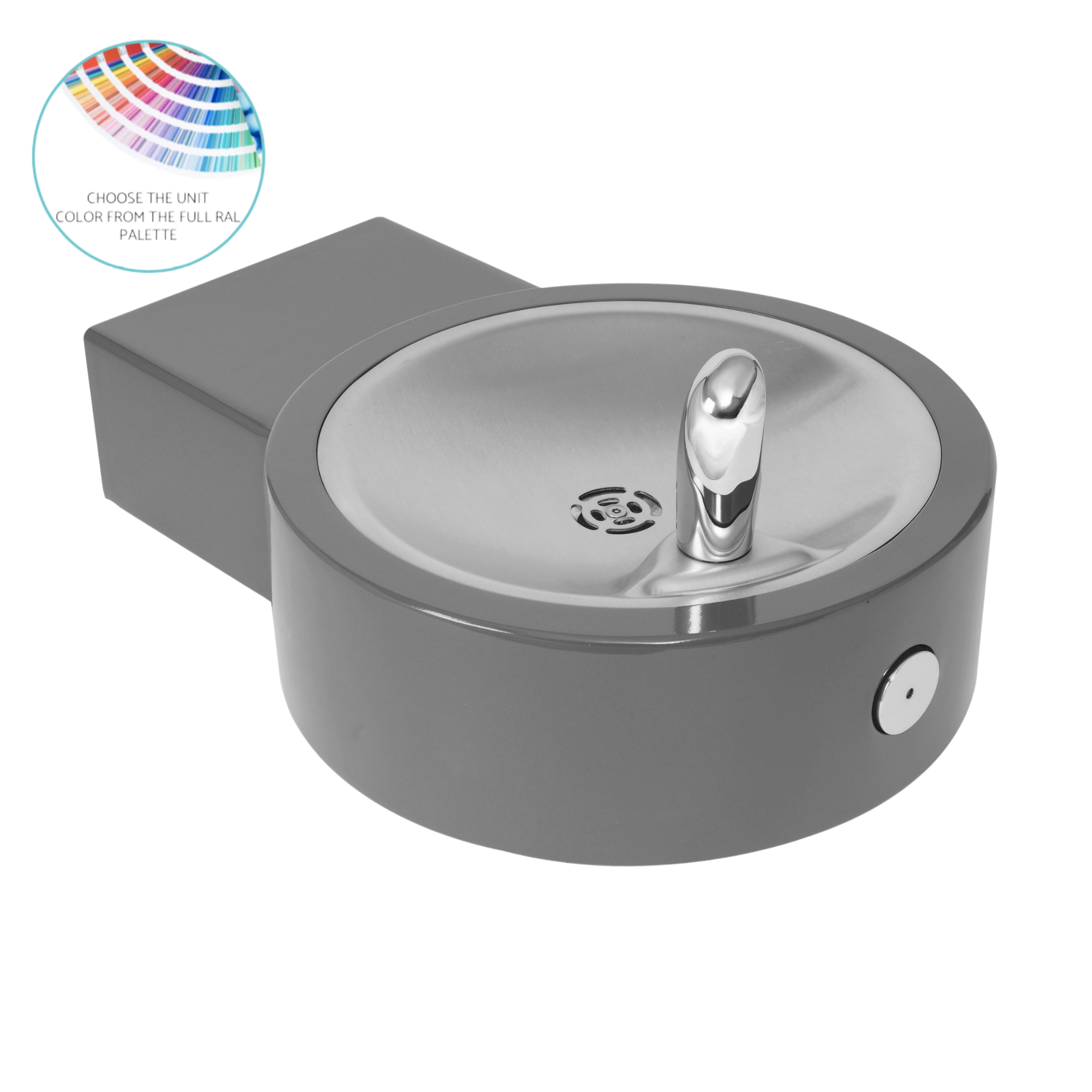 Murdock GRC | 142.500.100 | Round Stainless Steel Wall-Mounted Drinking Fountain