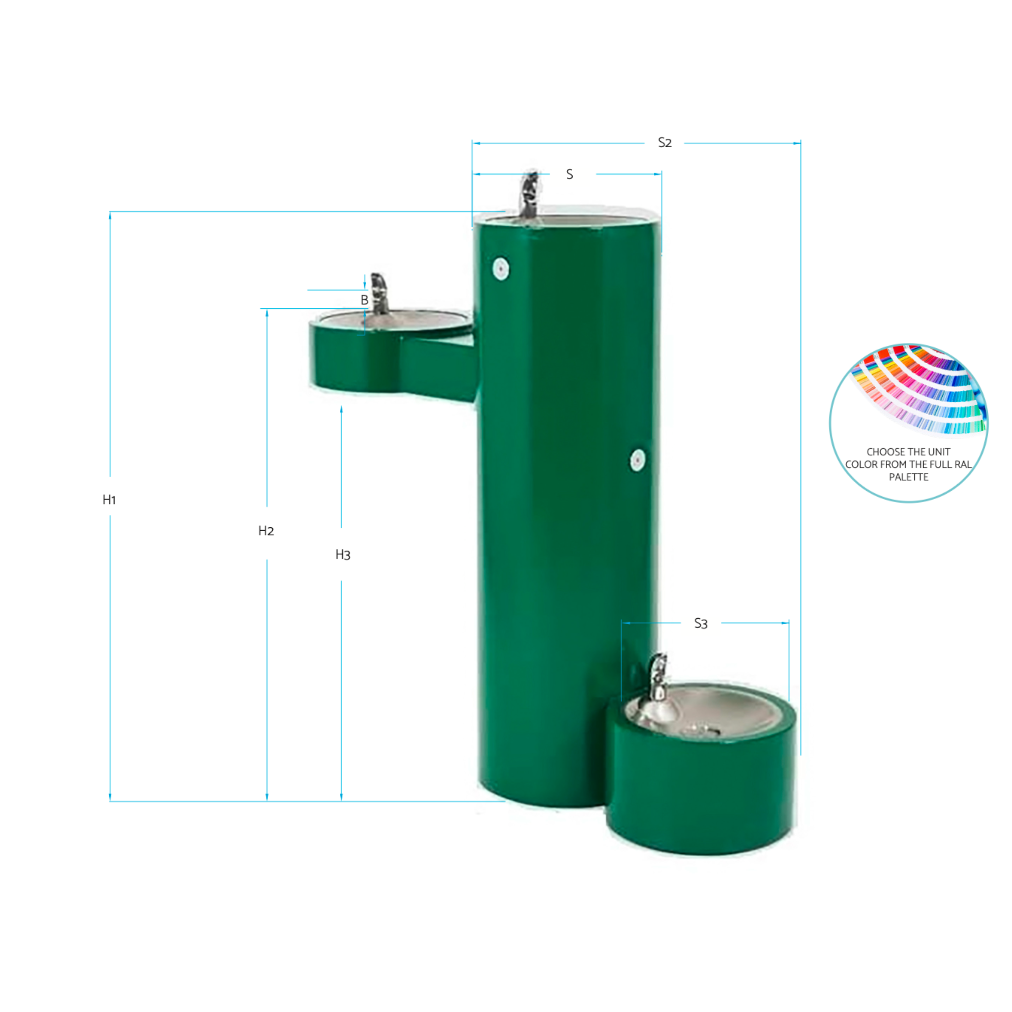 GRM-PF | 142.500.314 | Bi-Level, Pedestal Outdoor Drinking Fountain - ADA, Stainless Steel with Pet Fountain