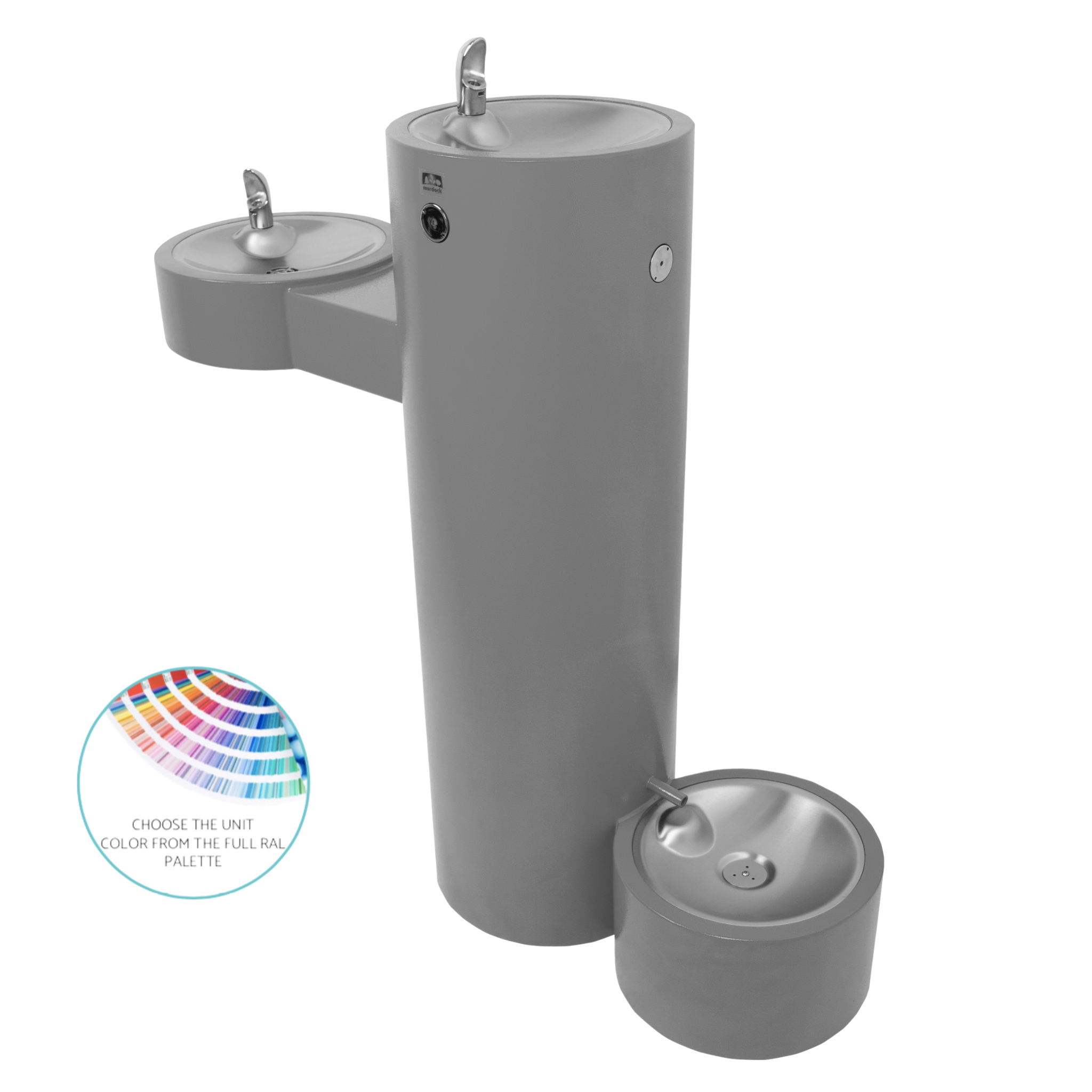 GRM-PF | 142.500.314 | Bi-Level, Pedestal Outdoor Drinking Fountain - ADA, Stainless Steel with Pet Fountain