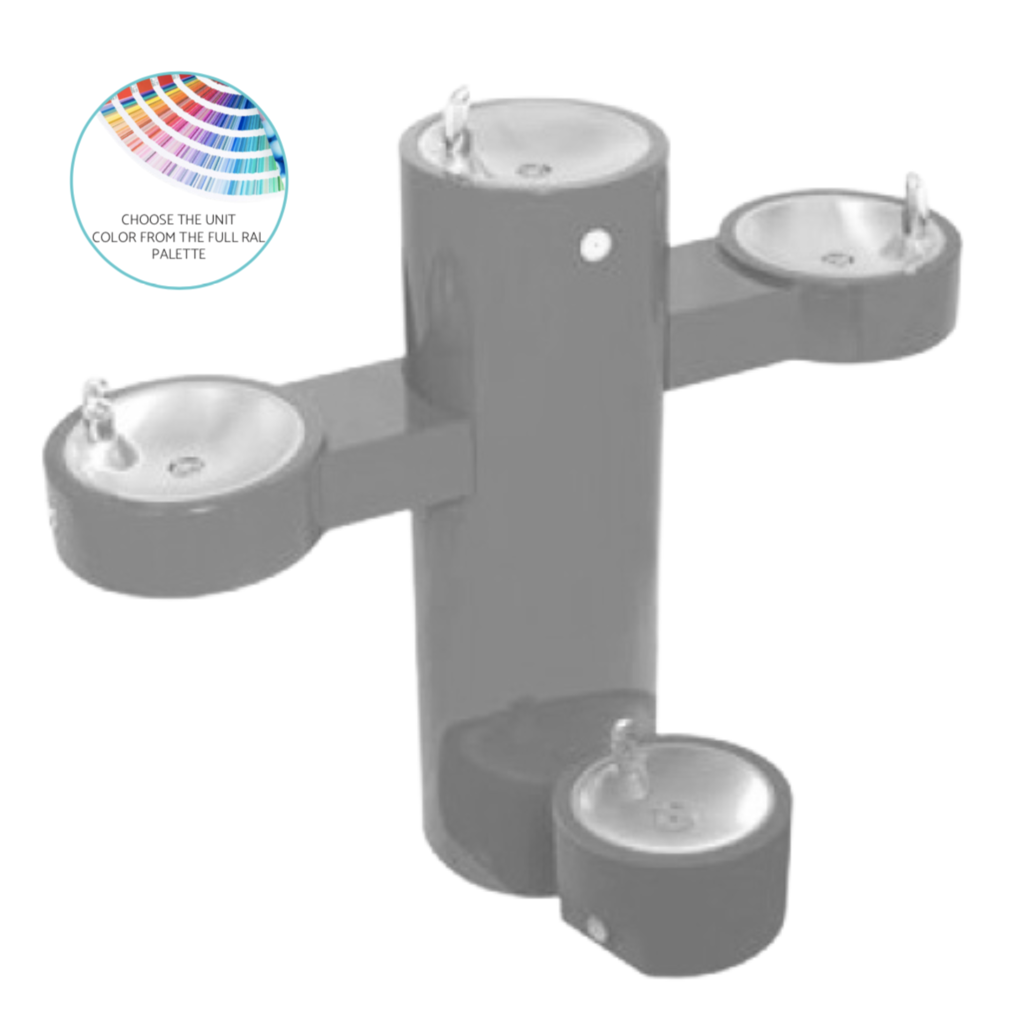 Murdock GRQ-PF | 142.500.324 | Barrier-Free Tri-Level Round Stainless Steel Pedestal Drinking Fountain with Pet Fountain