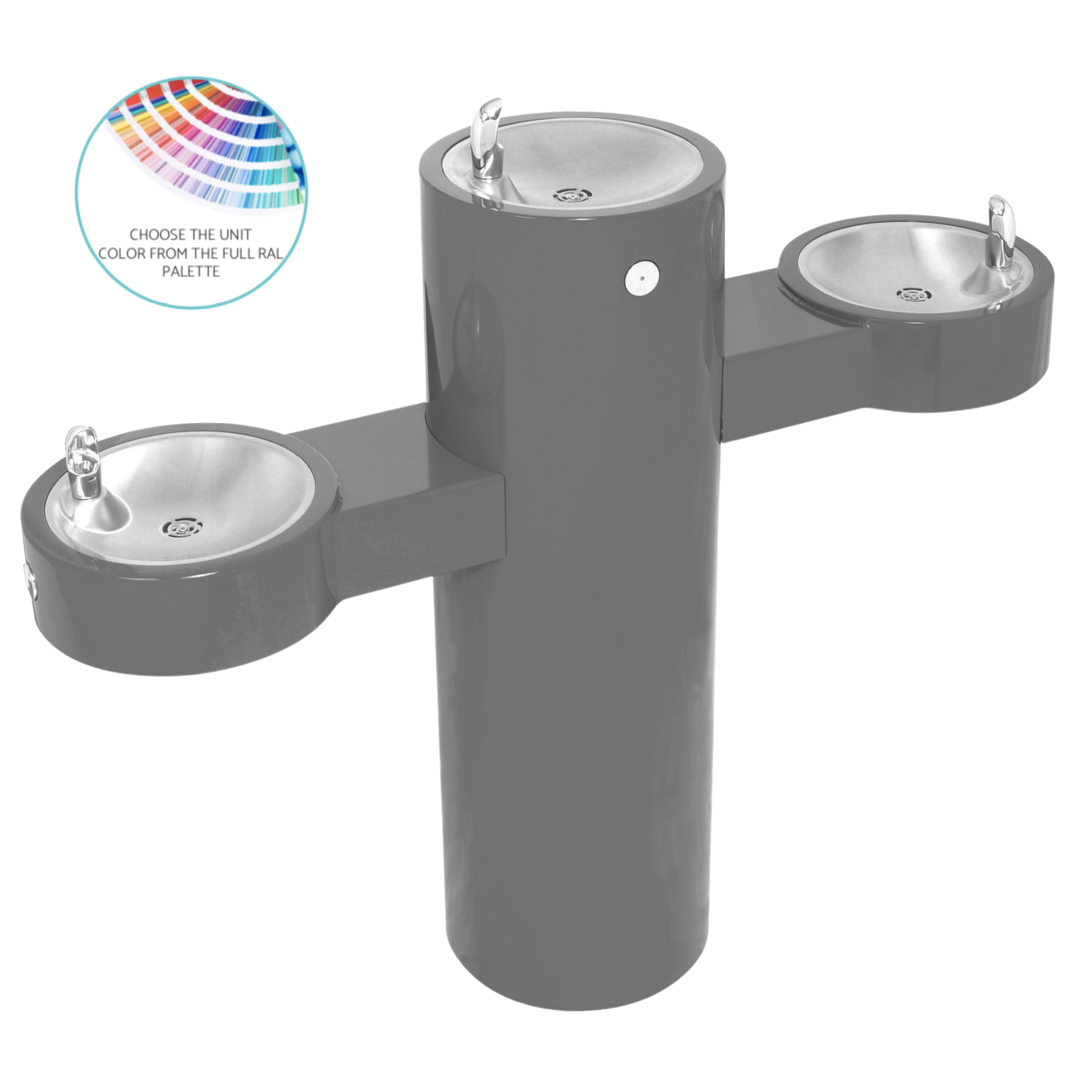 GRQ | 142.500.320 | Barrier-Free Tri-Level Round Stainless Steel Pedestal Drinking Fountain