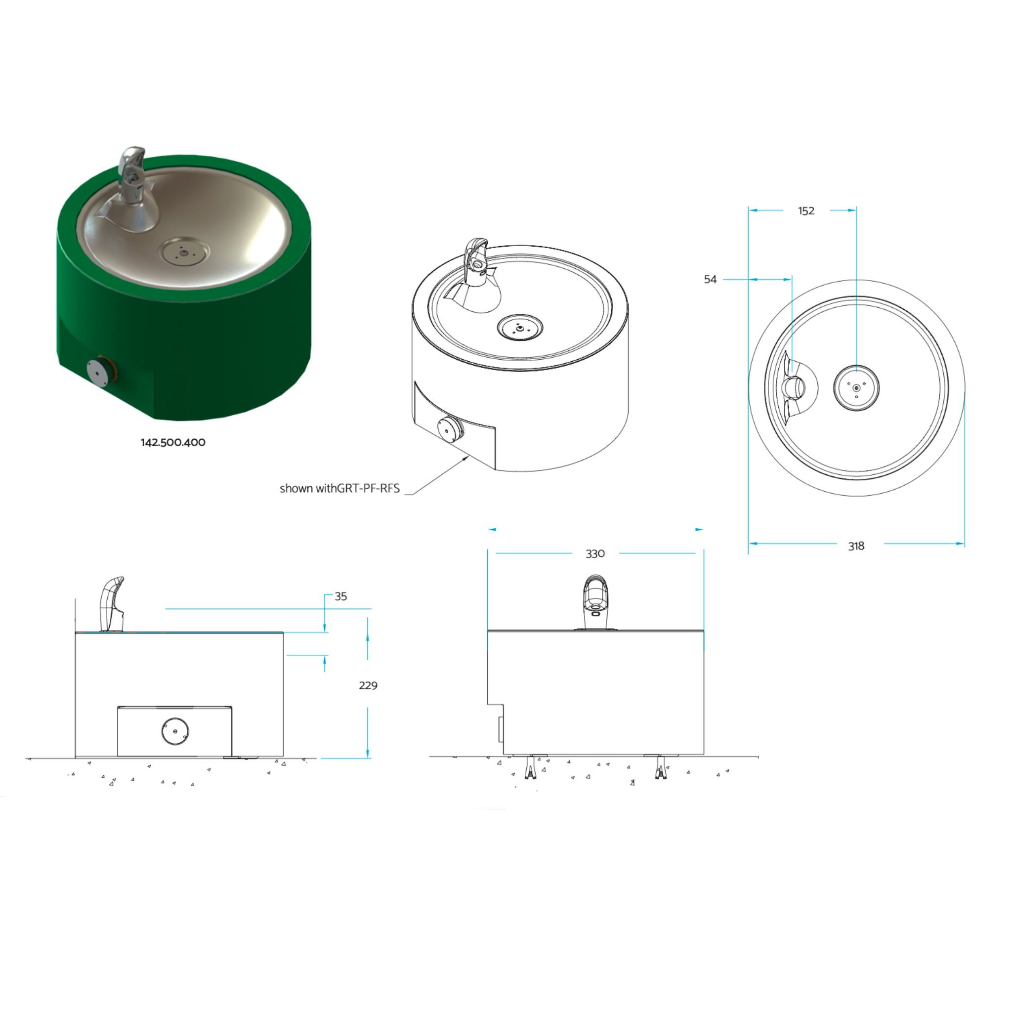 GRT-PF-RFS | 142.500.400 | Round Stainless Steel Pet Fountain
