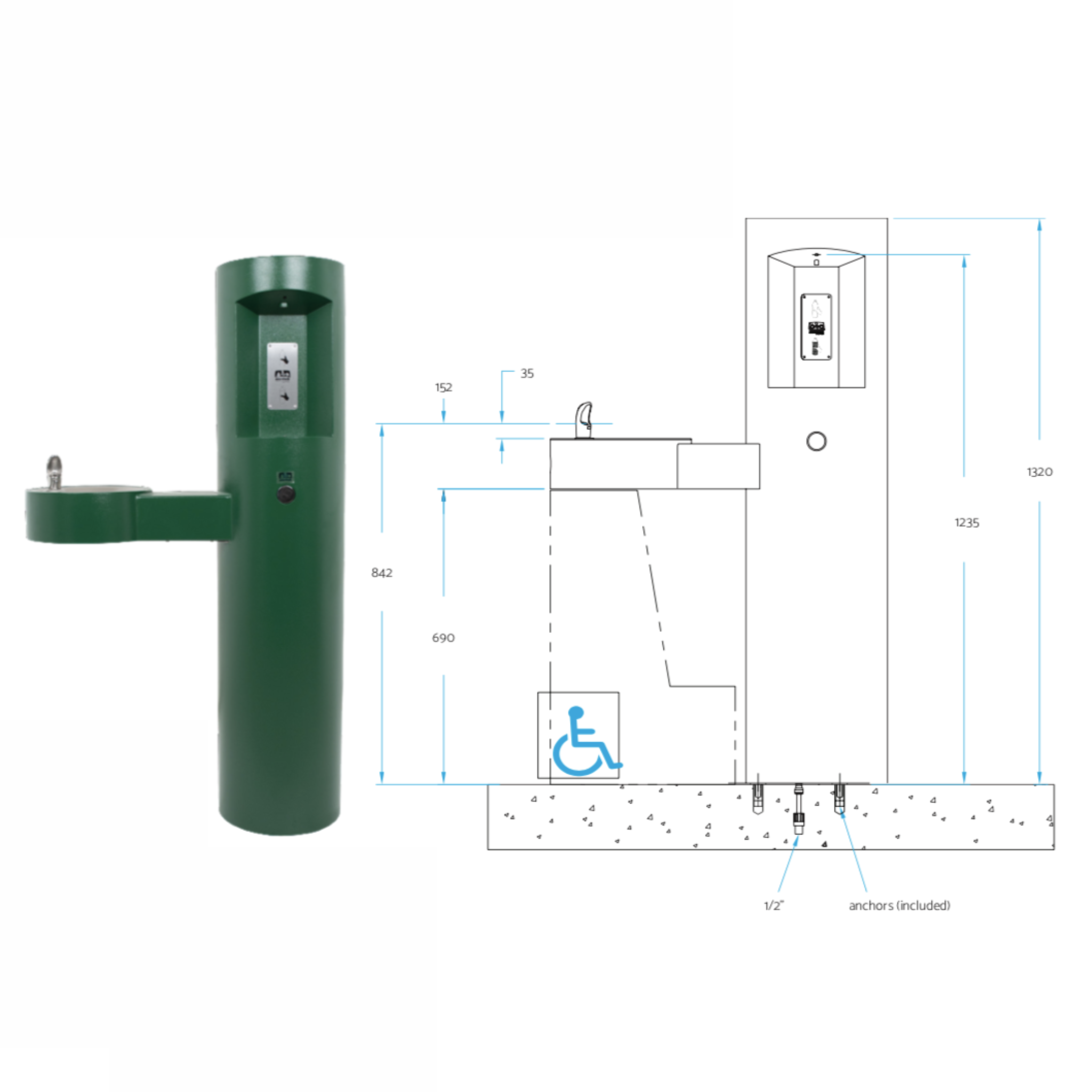 Murdock GYM | 142.400.119 | GYM Series Pedestal Mounted Bottle Filler with Drinking Fountain