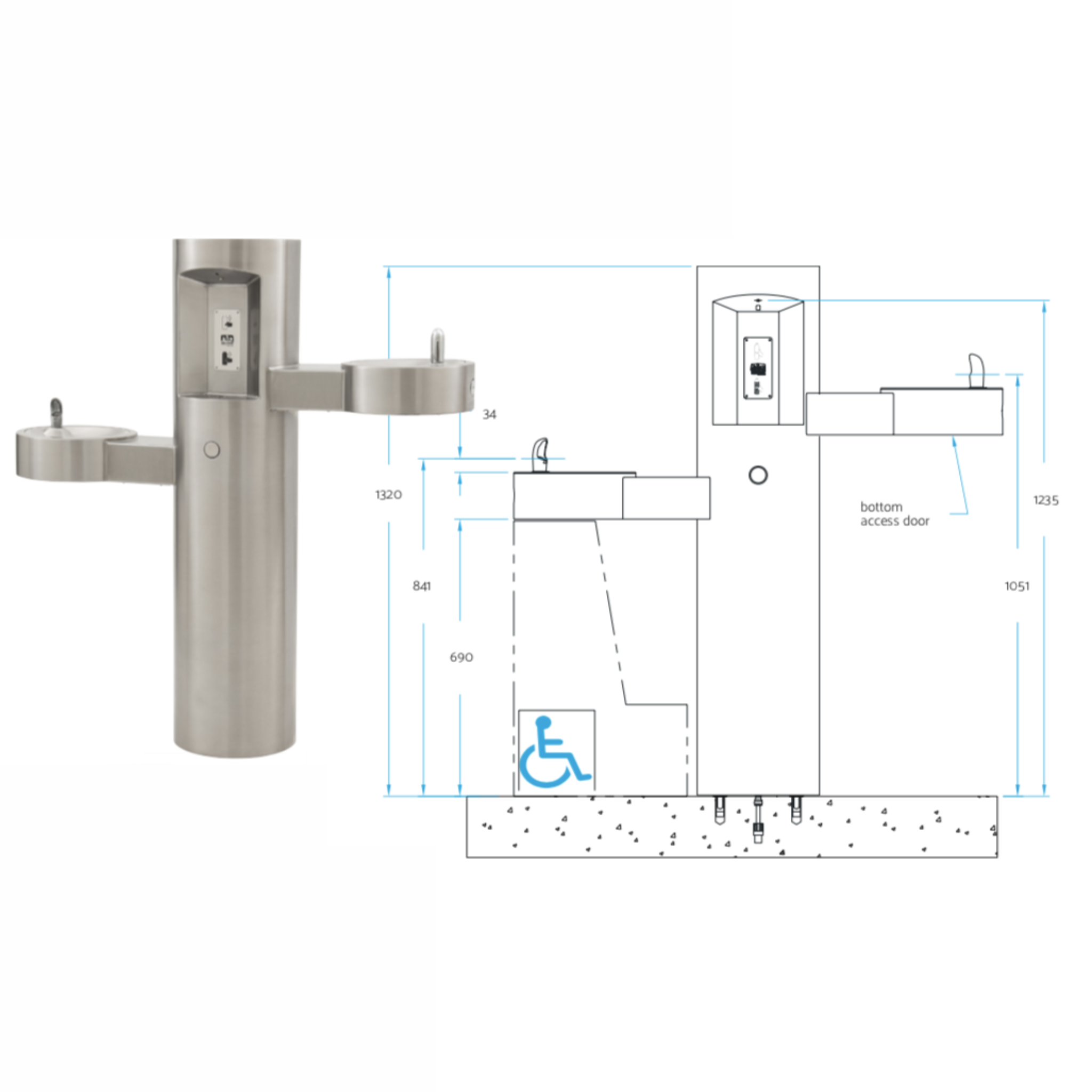 Murdock GYQ | 142.400.210 | GYQ Series Pedestal Mounted Bottle Filler with Bi-Level Drinking Fountains