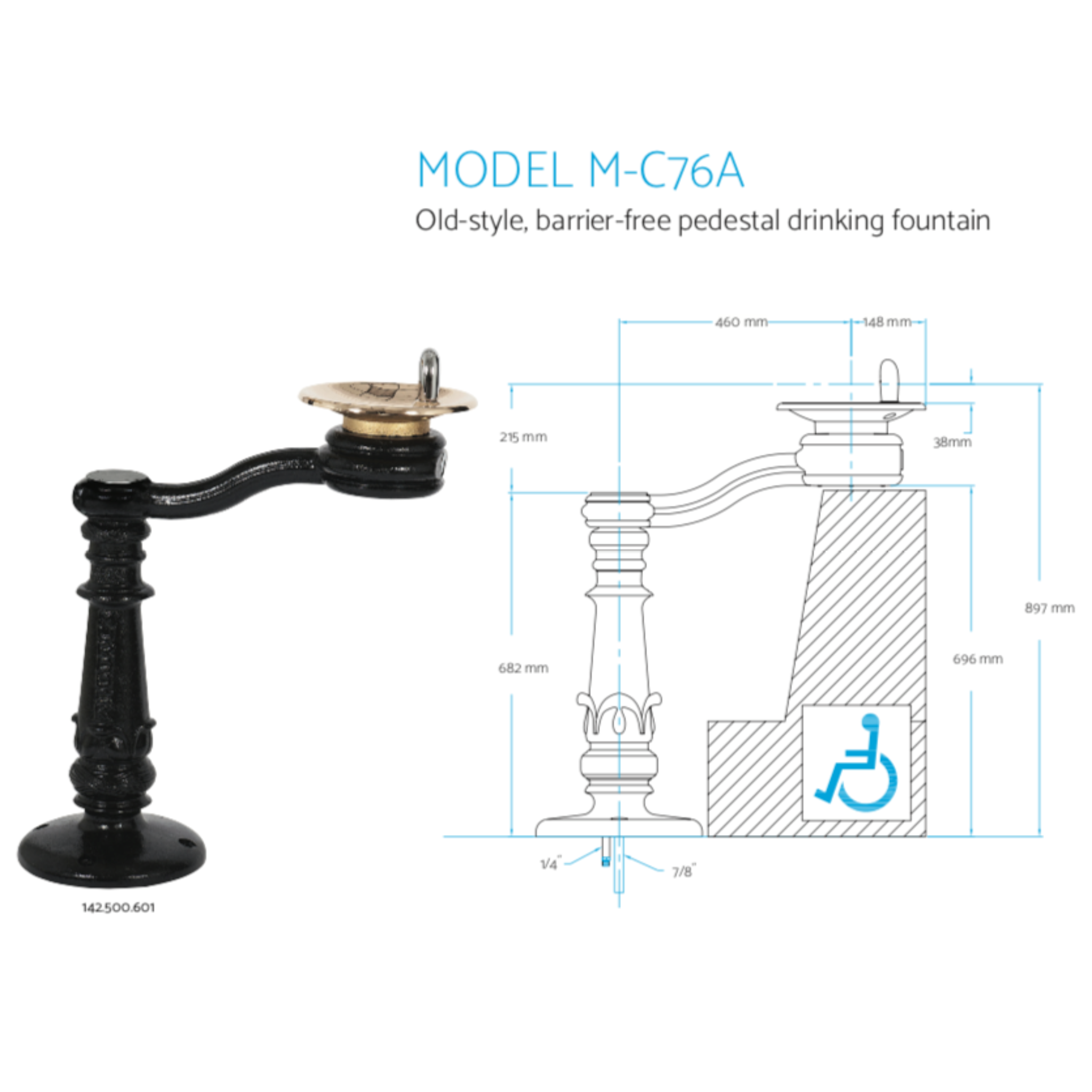 Murdock M-C76A | 142.500.601 | Bowl on Arm Classic Style Drinking Fountain