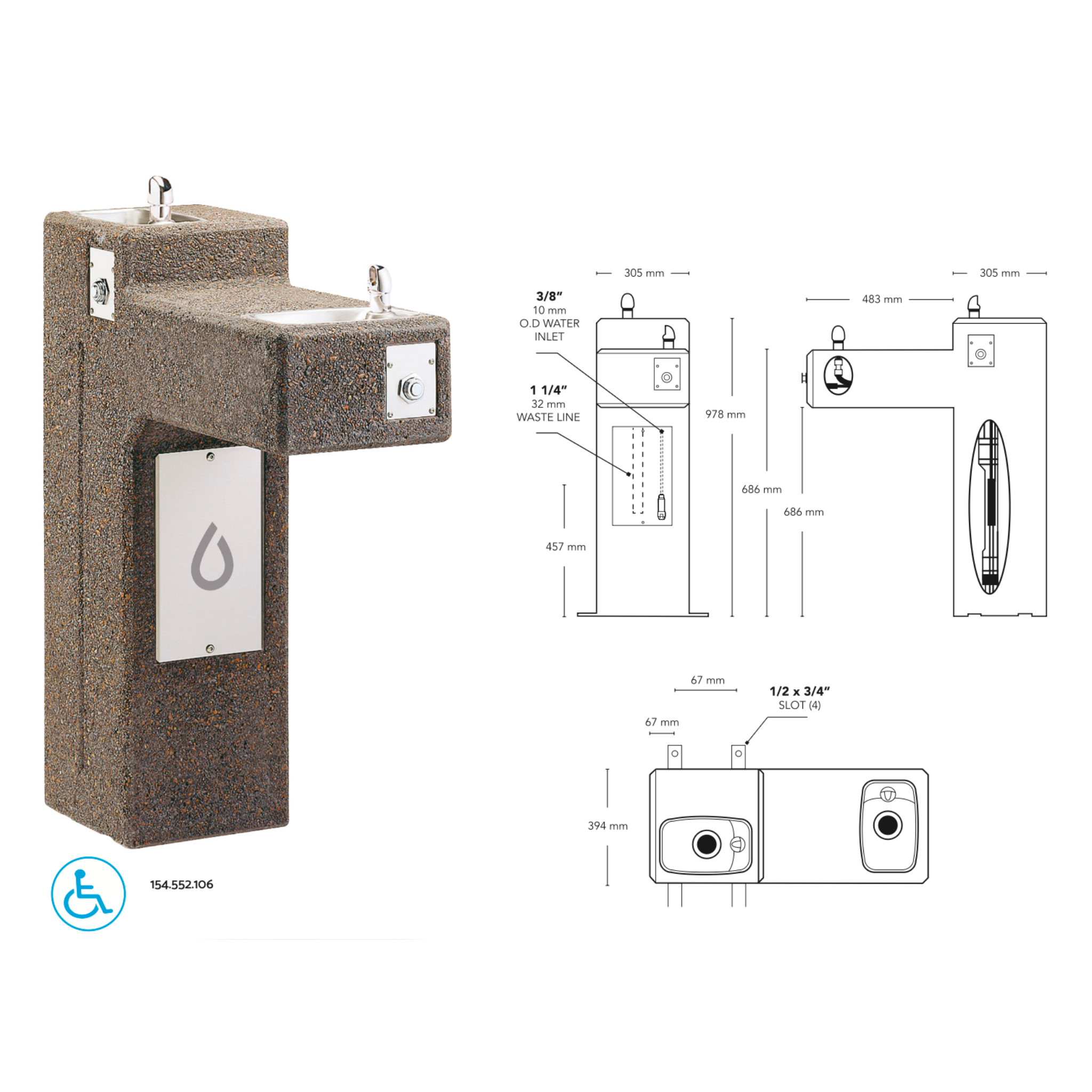 Murdock DF-DUAL | 154.552.106 | Dual-bowl, barrier-free drinking fountain accessible for people with disabilities TERRACOTTA