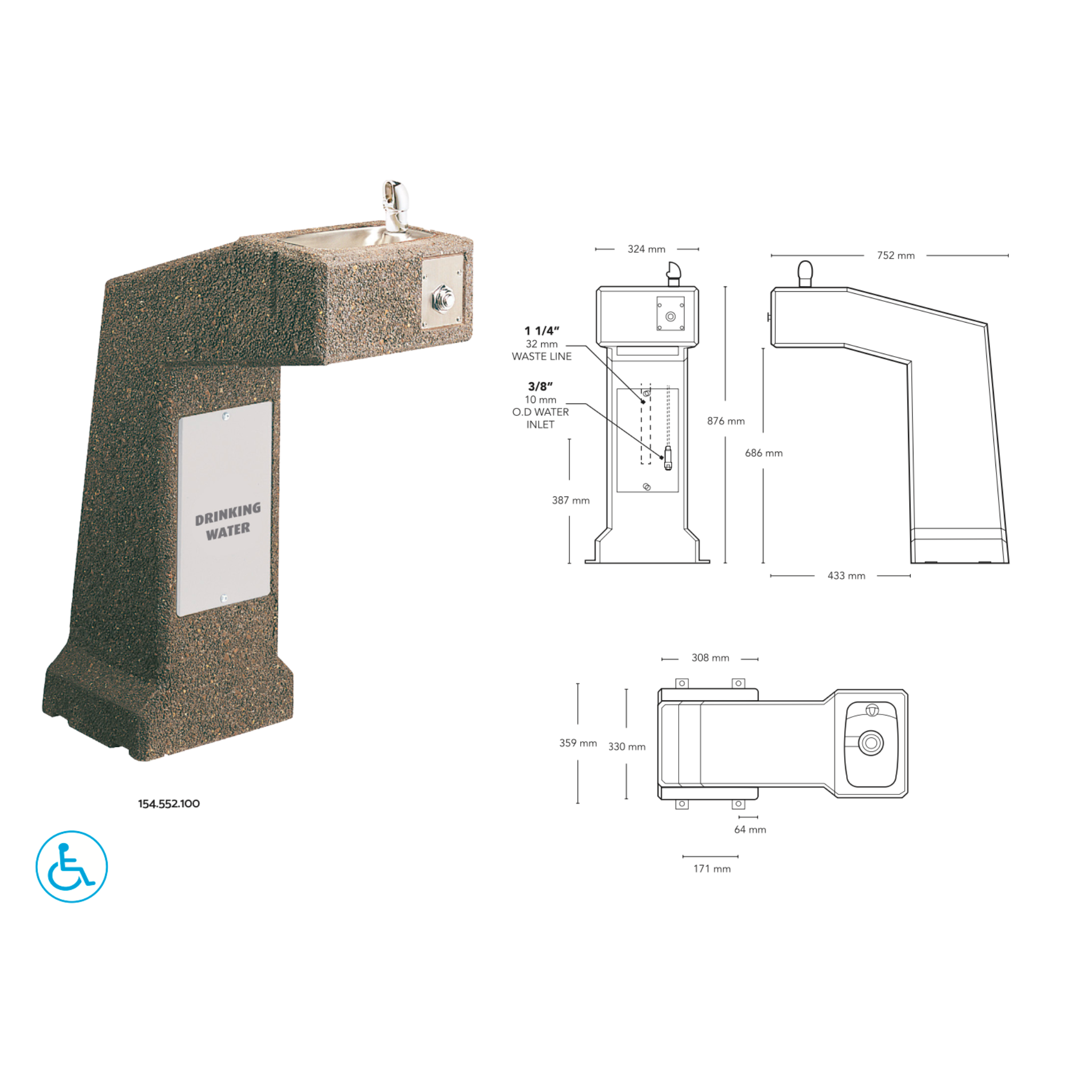 Murdock DFBF-36 | 154.552.100 | Drinking fountain in barrier-free design with bowl accessible for people with disabilities TERRACOTTA