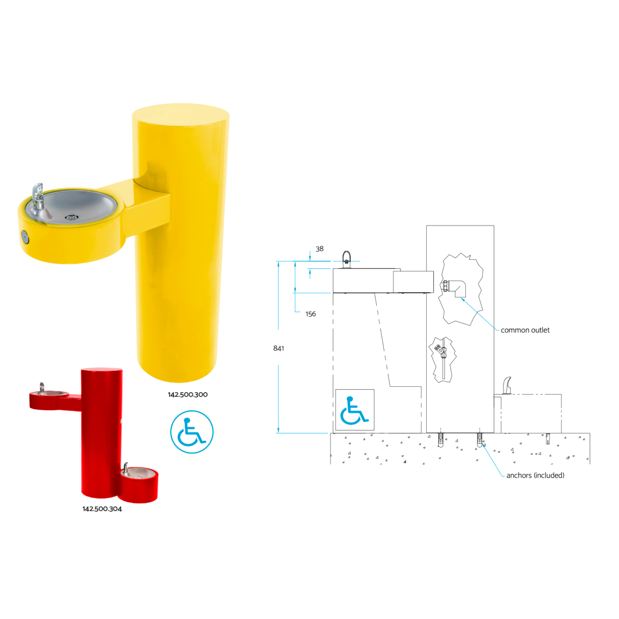 GRJ | 142.500.300 | Barrier-Free Round Stainless Steel Pedestal Drinking Fountain