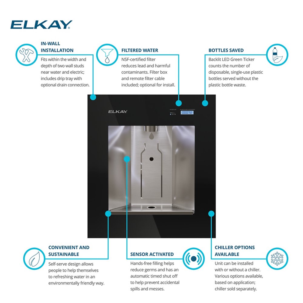 LBWD2C00WHC | Elkay ezH2O Liv® Pro In-wall Commercial Filtered Water Dispenser Non-refrig 220-240V Aspen White