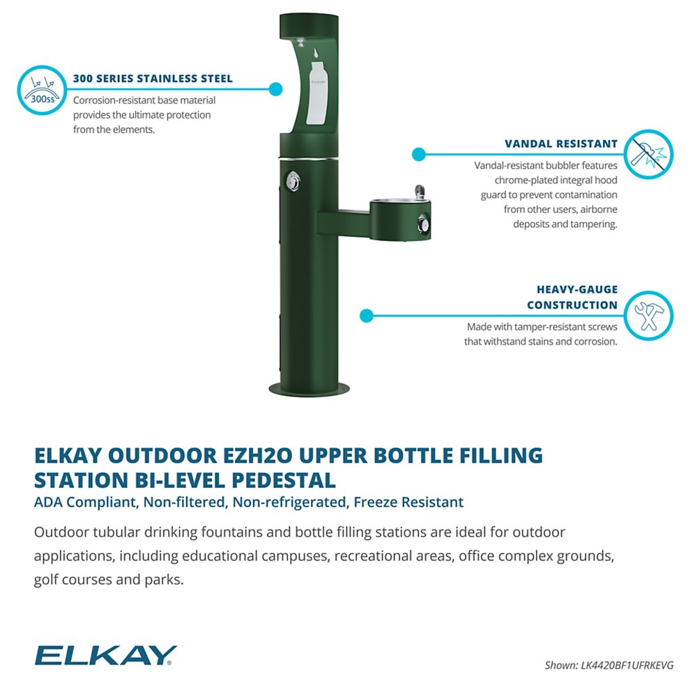 LK4420BF1UEVG | Elkay Outdoor ezH2O® Upper Bottle Filling Station Bi-Level Pedestal Non-Filtered Non-Refrigerated Evergreen