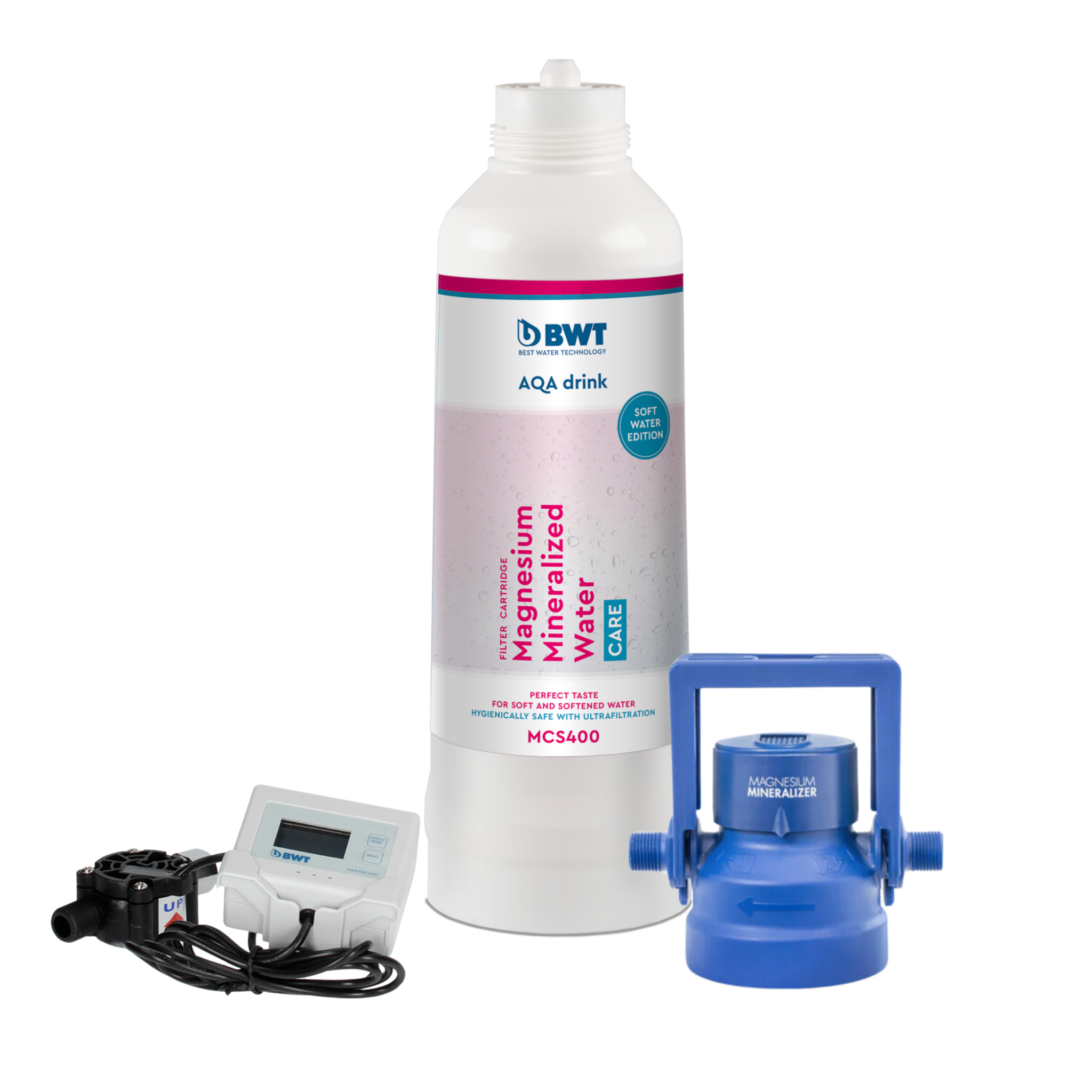 BWT AQA drink MCS400 filter starter set | For soft water areas or after domestic water softening systems - enrich it with Magnesium, removes 99.99% of bacteria and microplastics.