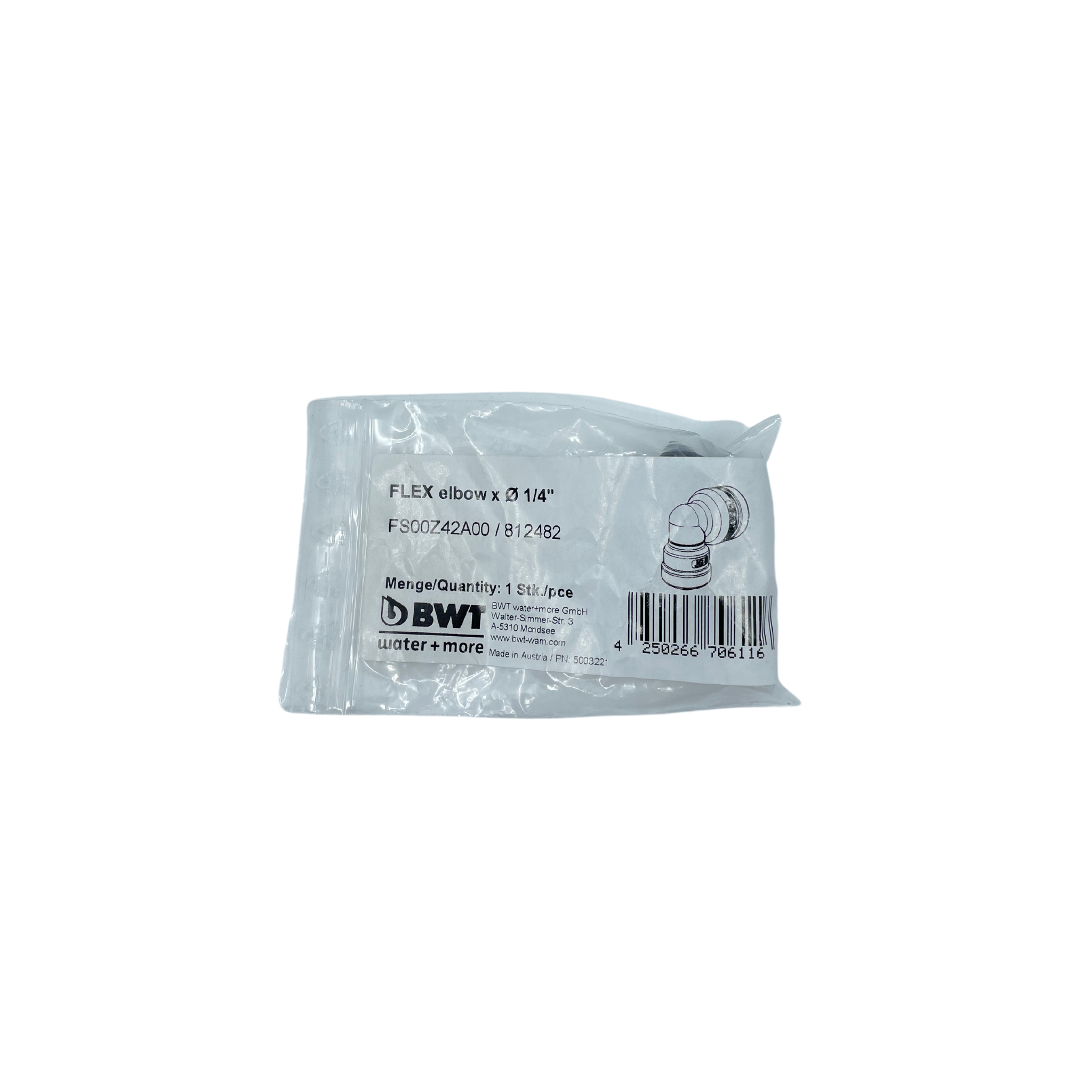 BWT besthead FLEX, FLEX Connector x Ø 1/4“ elbow John Guest | FS00Z42A00 | 812482