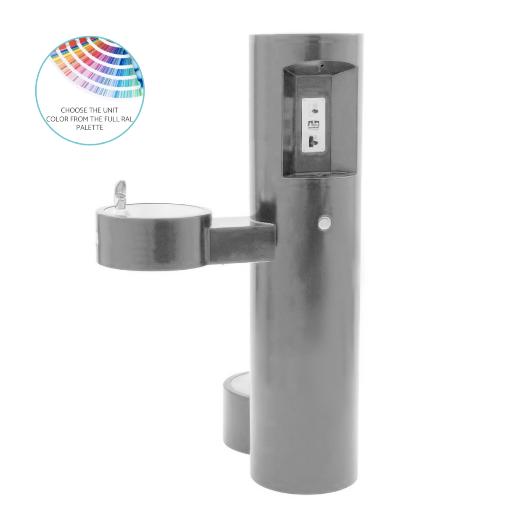 GYM-PF 142.400.113 Series Pedestal Mounted Bottle Filler with Drinking Fountain and Pet Fountain