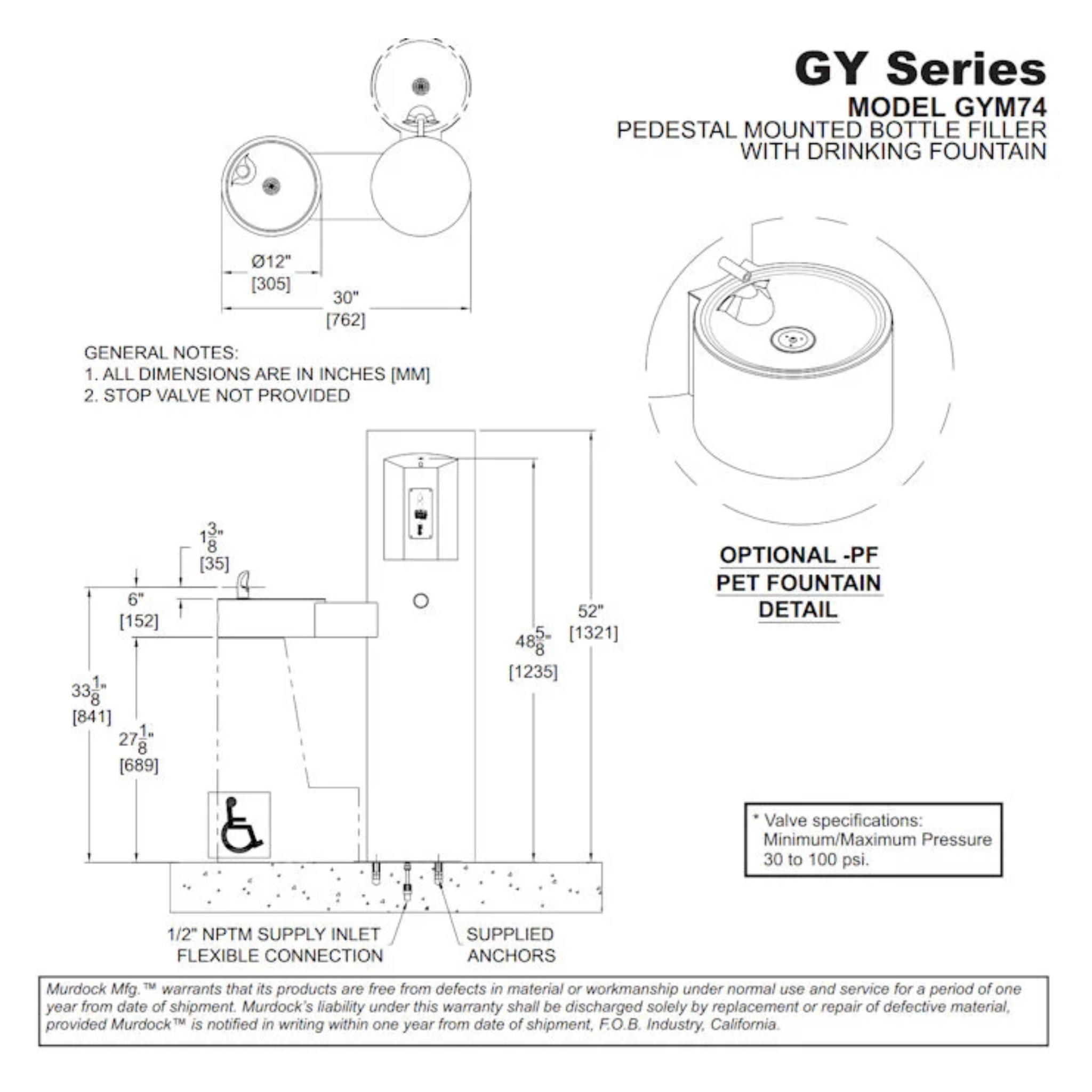 GYM-PF | 142.400.113 | GYM Series Pedestal Mounted Bottle Filler with Drinking Fountain and Pet Fountain