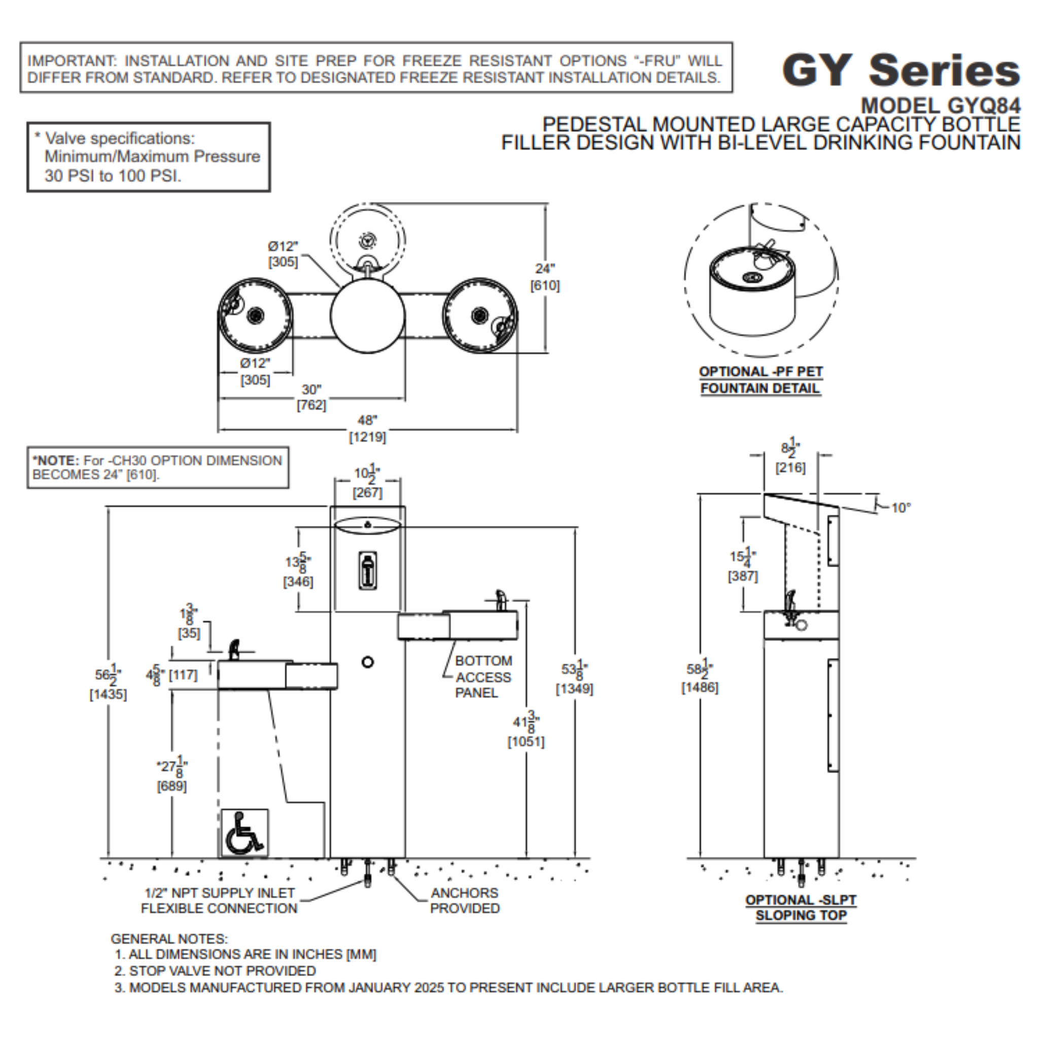 GYQ | 142.400.210 | GYQ Series Pedestal Mounted Bottle Filler with Bi-Level Drinking Fountains