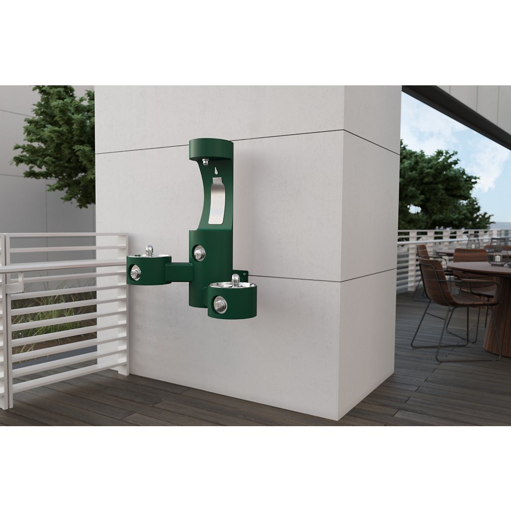 LK4409BFEVG | Elkay Outdoor ezH2O® Bottle Filling Station Wall Mount with Bi-Level Fountain Non-Filtered Non-Refrigerated Evergreen