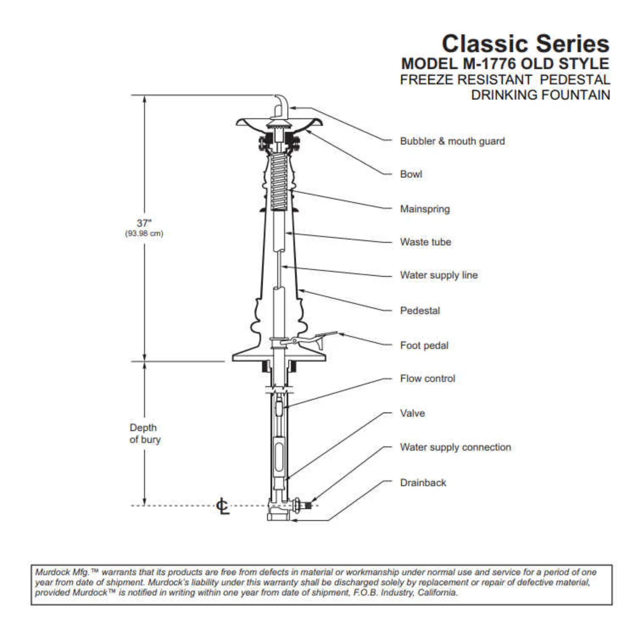 Murdock M-1776 | 142.500.600 | Foot Pedal Operated Classic Style Drinking Fountain