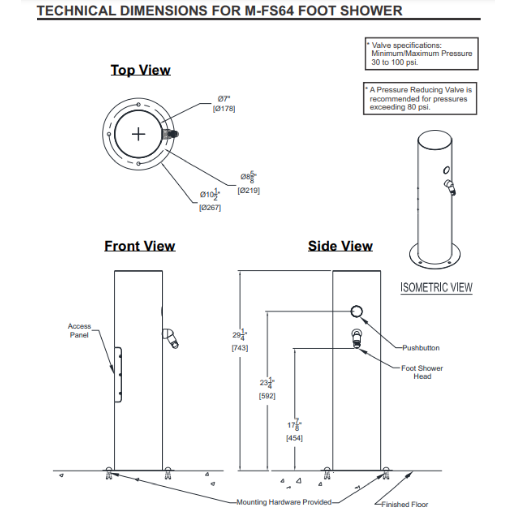 Murdock M-FS64 142.700.220 Cylindrical Pedestal Foot Shower 