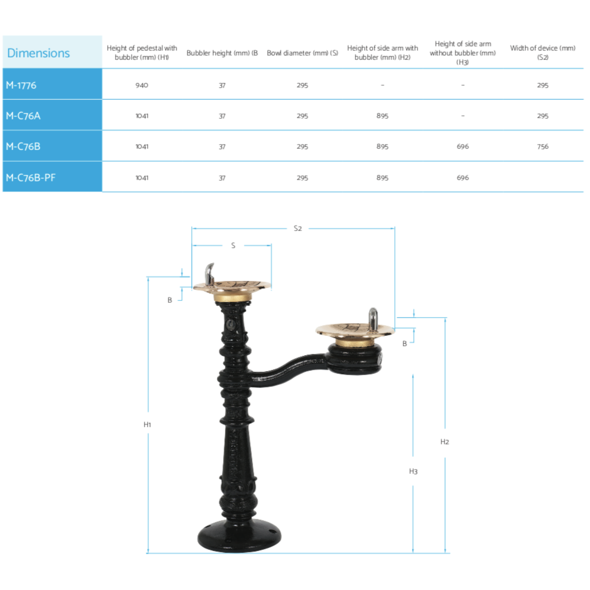 Murdock Classic Series Dimensions Outdoor drinking fountains