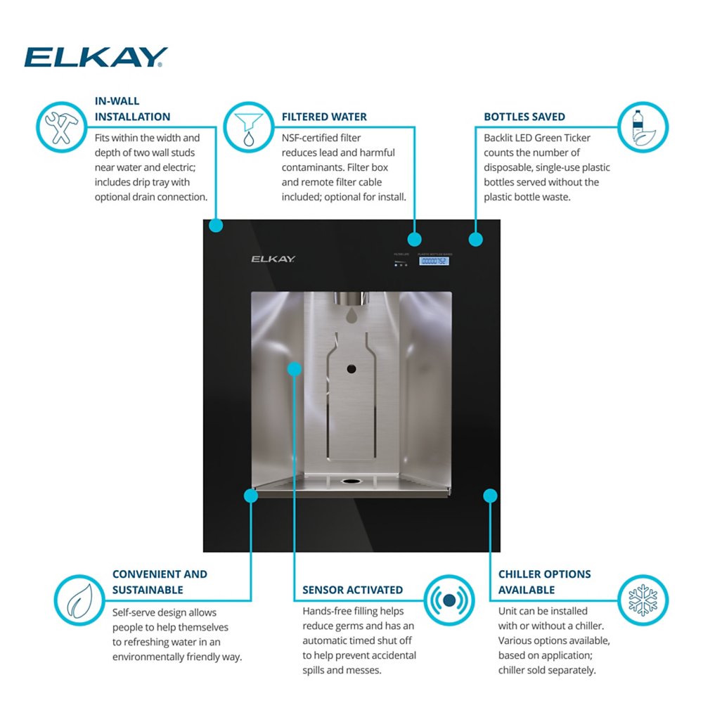 LBWD2C00BKC | Elkay ezH2O Liv® Pro In-wall Commercial Filtered Water Dispenser Non-refrigerated 220-240V Midnight Black